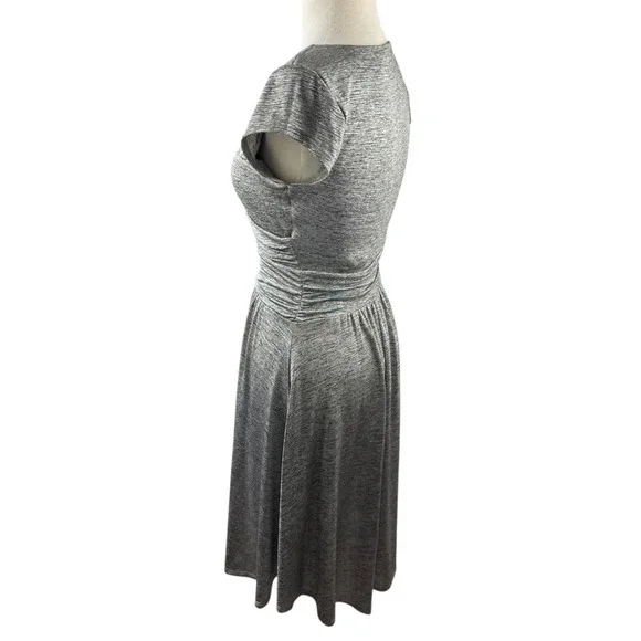 Maeve x Anthropologie Tamera Metallic Silver Shimmer Jersey Dress Faux Wrap XS - Picture 9 of 15